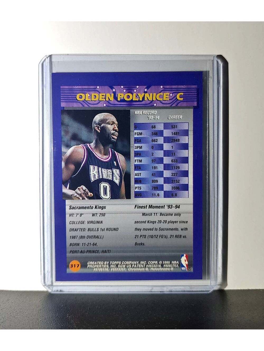 Olden Polynice 1994-95 Topps Finest #317 Basketball Card - Picture 2 of 10